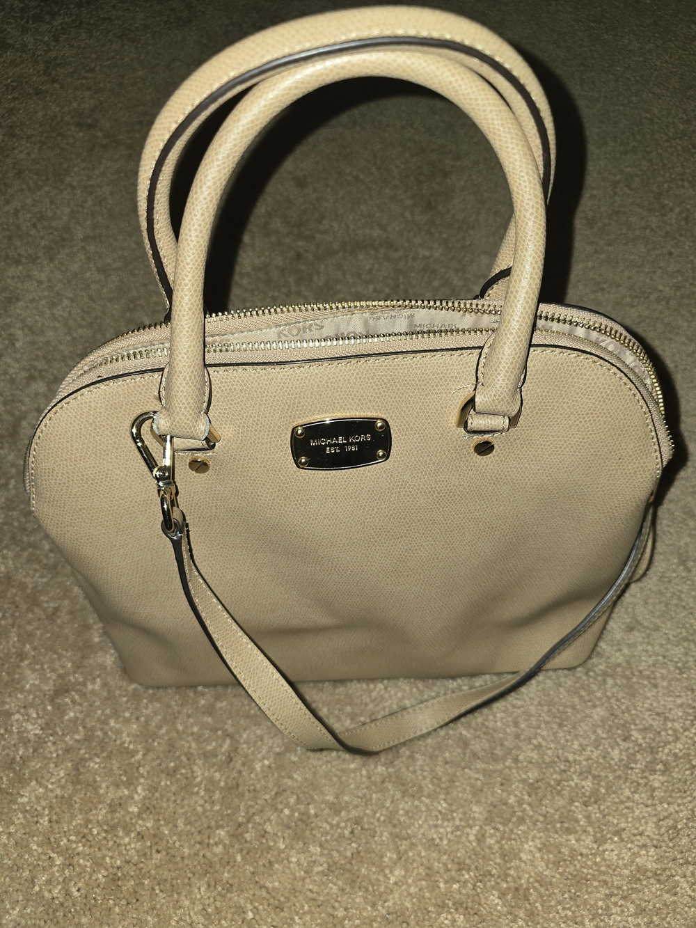 Michael Kors Cream Dome Satchel with Gold Plaque